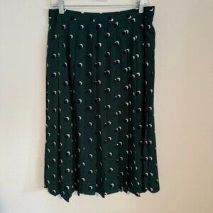 Boden Annabelle Pleated Green Midi Skirt US 10/UK 14 Green Dot Pattern $35.00